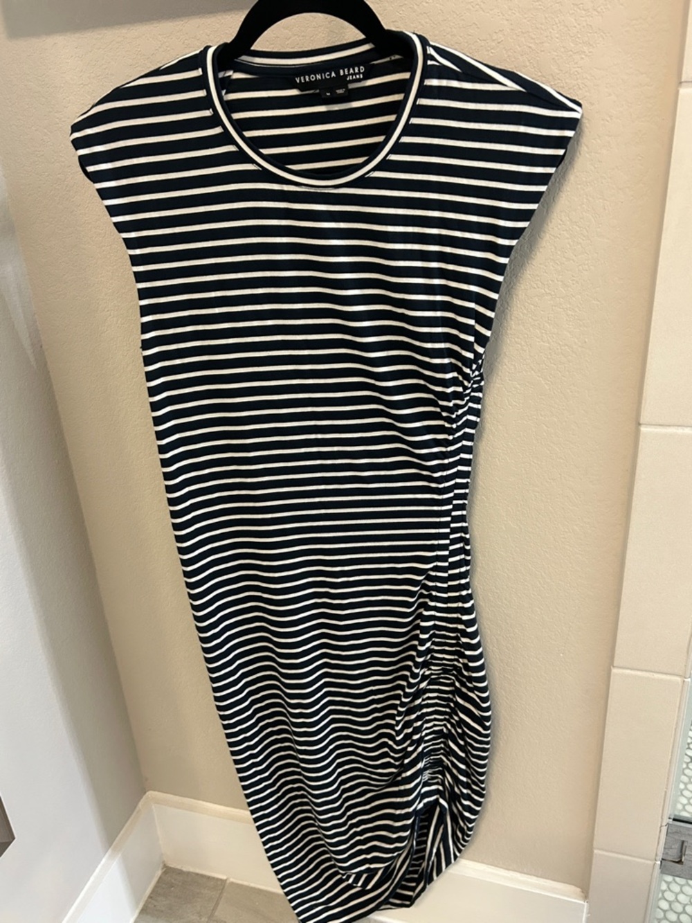 Veronica Beard Navy and White Striped Midi Dress